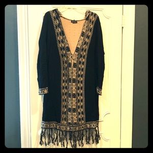 Lucky Brand Long Sweater with Fringe and Hood XL